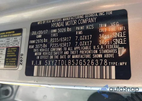 2018 Hyundai Santa Fe Sport 2.4L из США, поврежденный, VIN 5XYZTDLB5JG526378